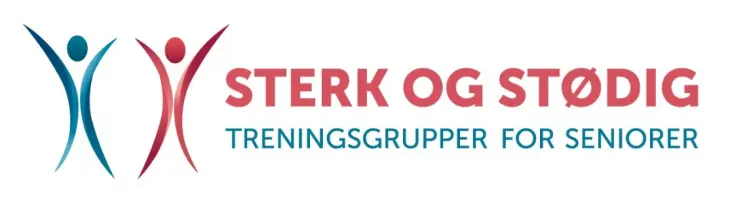 Logo for sterk og stødig. To enkle strekfigur i rødt og blått